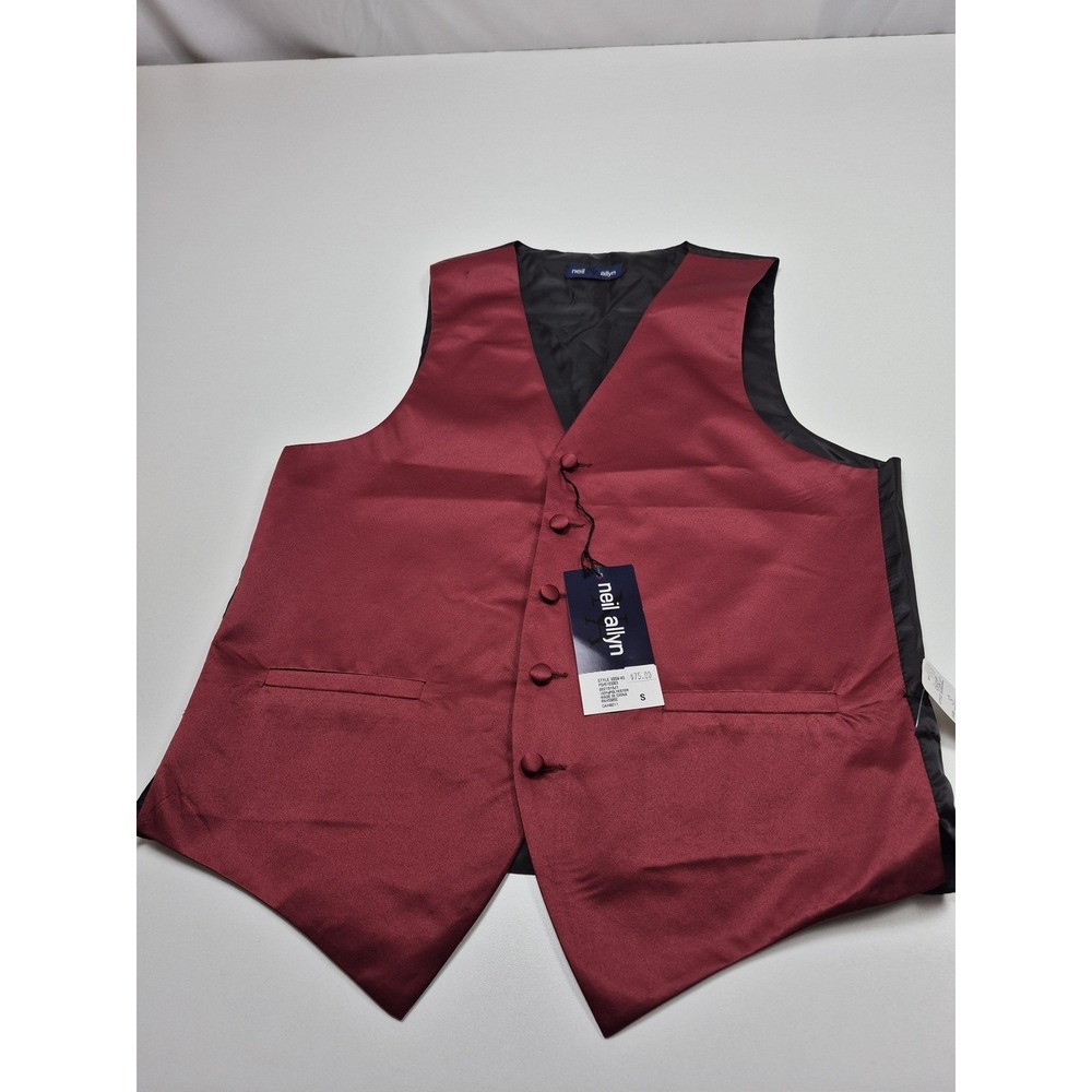 Neil Allyn Vest Mens Small Red Polyester Satin Tuxedo Suit Formal Wedding